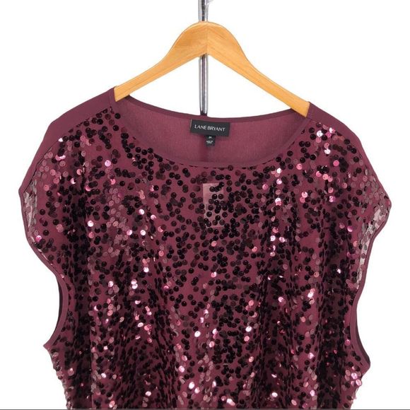 Lane Bryant Sequin Top Cap Sleeves Burgundy Blouse NWT - Picture 2 of 11
